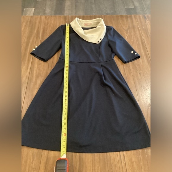 Miss Patina London Parisian Port Peter Pan Collar Dress Navy retro - Picture 12 of 16